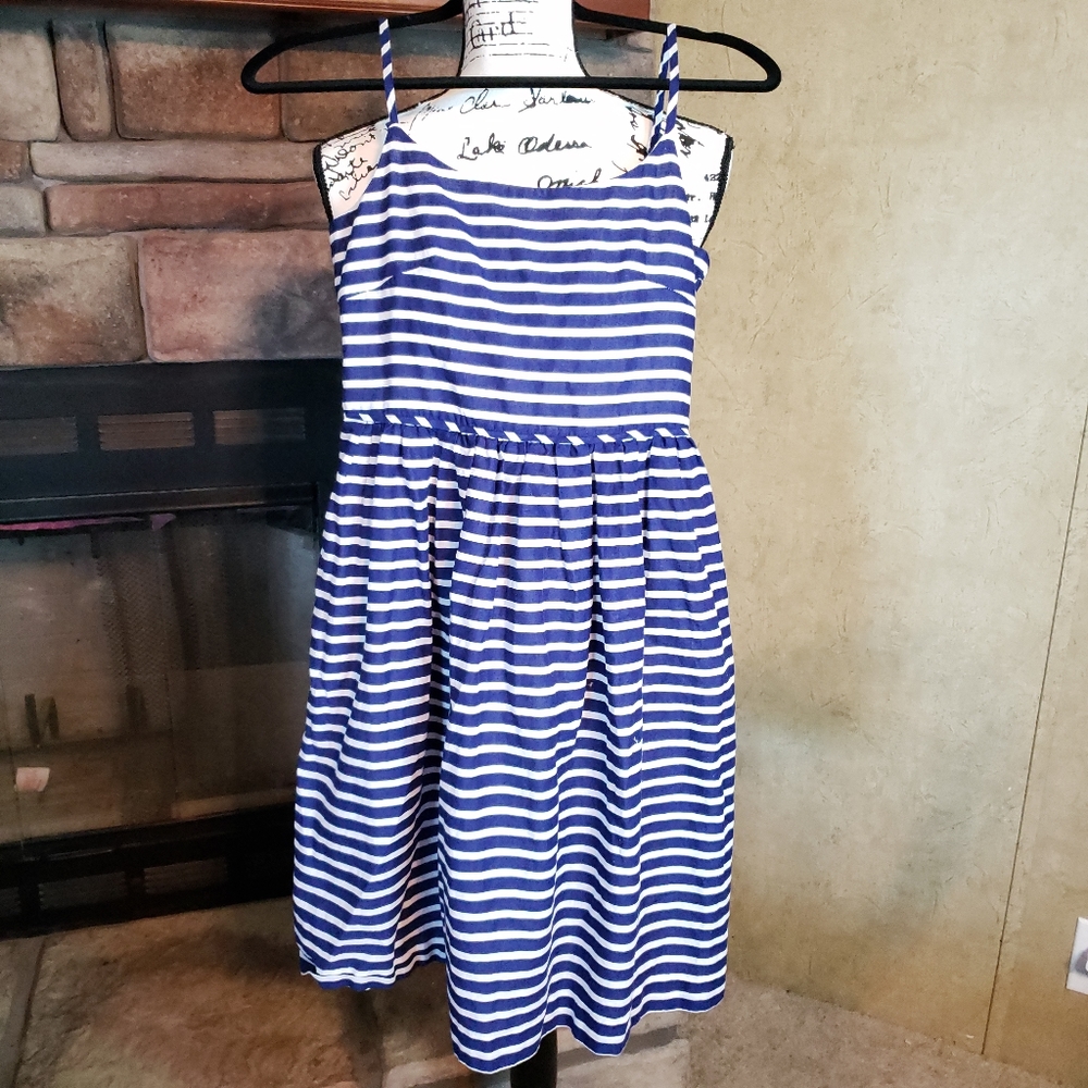 J. Crew Striped Blue White Linen Dress Size 0